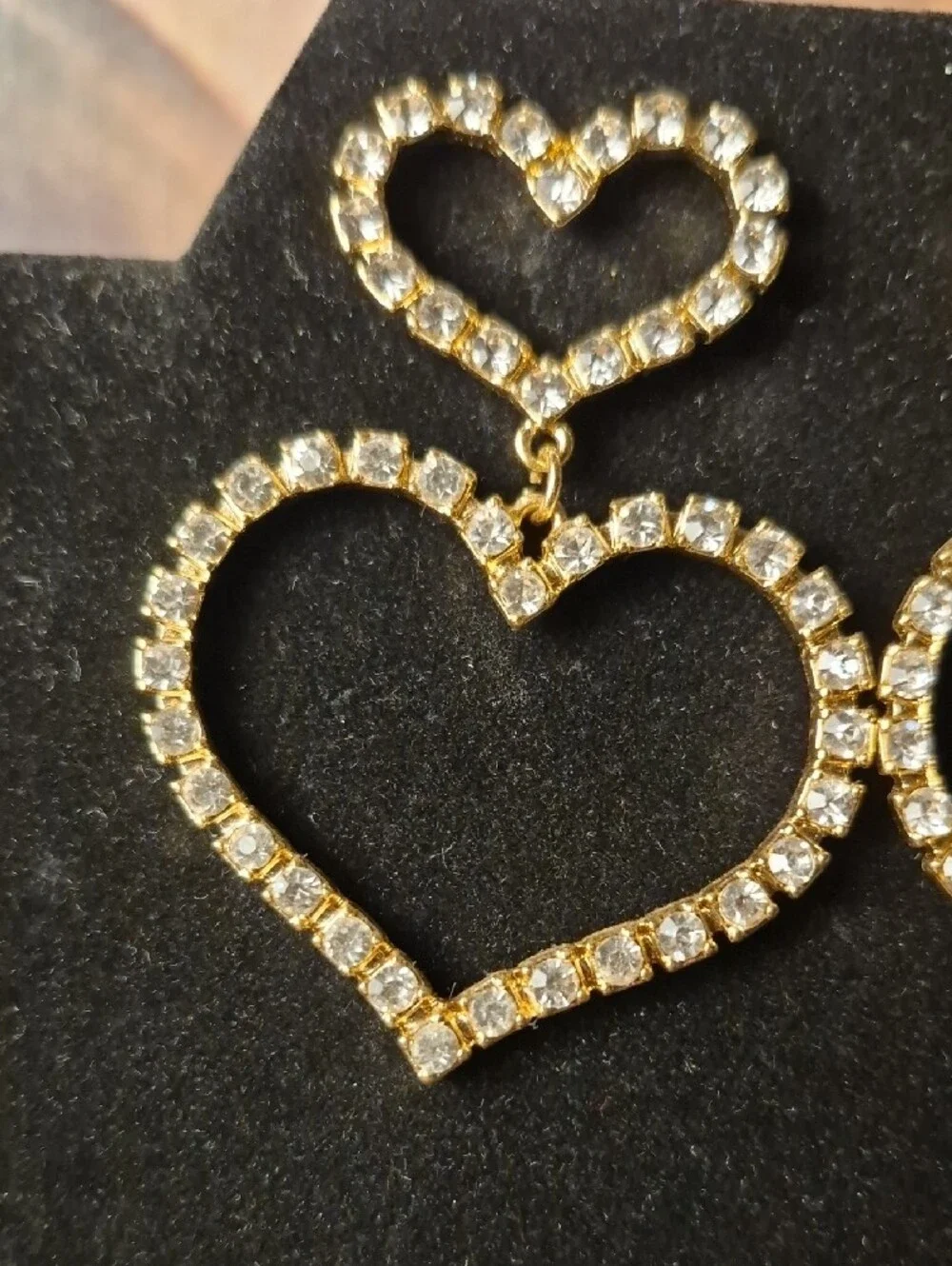 Source Unknown Gold Crystal Double Heart Drop Earrings - Gold